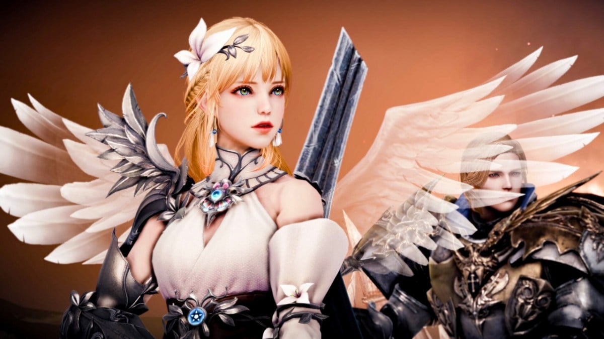 A woman with wings and a man in armor in Lost Ark