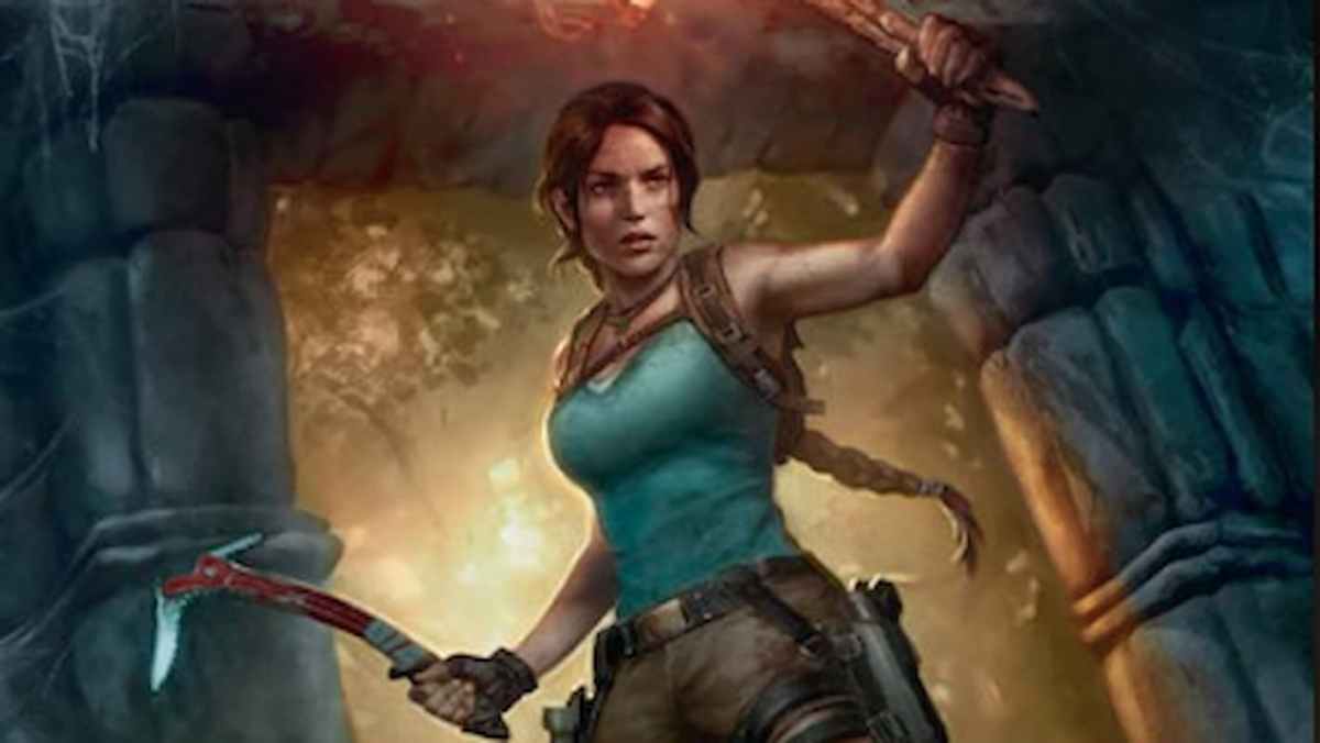 Lara exploring caverns underground with torches and pick-axe