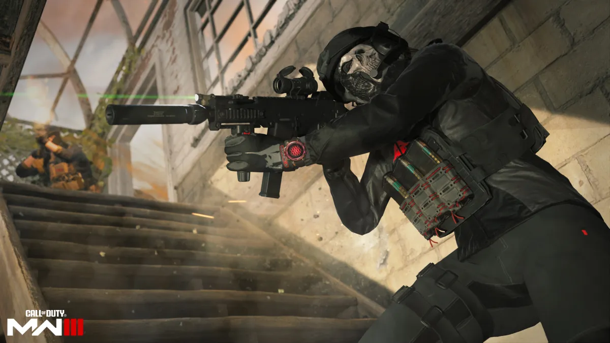 A player aiming an SMG in MW3.
