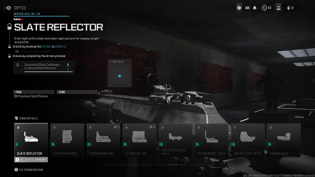 A screenshot of the Slate Reflector in the gunsmith in MW3.