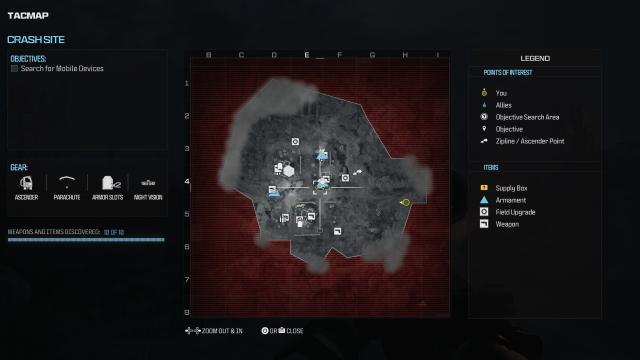 MW3: Crash Site map with all weapons and item icons