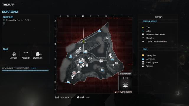 MW3 Gora Dam mission: Map overview with all weapons and items icons