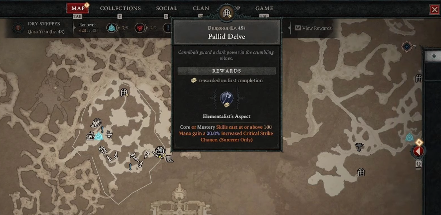The location of Pallid Delve on the map