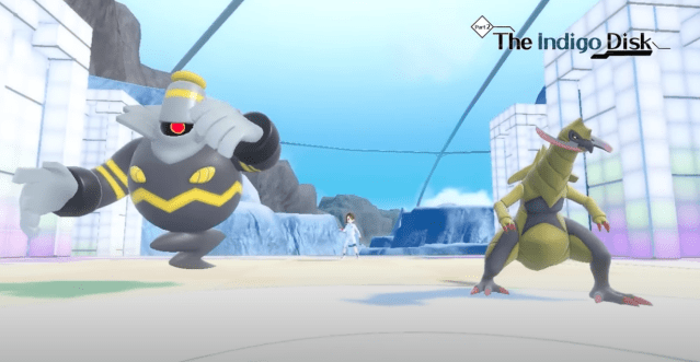 A Dusknoir and Haxorus preparing to team up in a double battle.