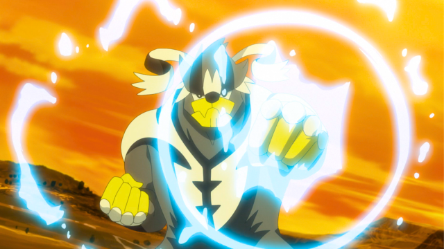 Rapid Strike Urshifu using Surging Strikes in the Pokémon anime.