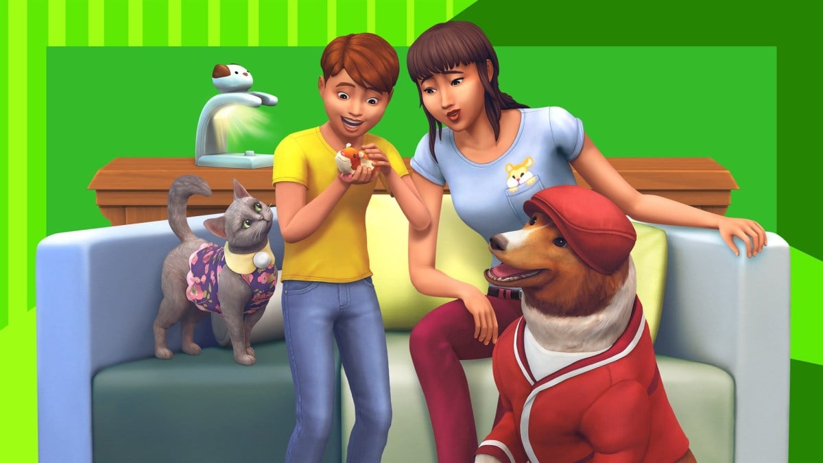 A promotional image for the My First Pet Stuff Pack for The Sims 4