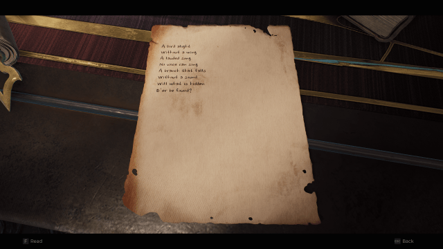 The note with the cryptic riddle in the mirror room of Glistering Cloister in Remnant 2.