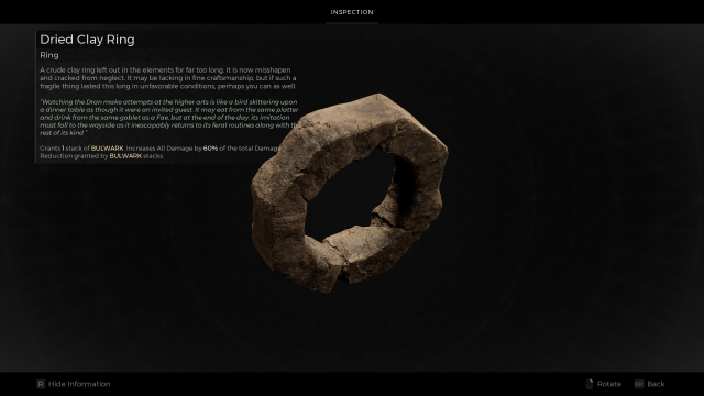 The Dried Clay Ring shown in Remnant 2's item inspection menu.