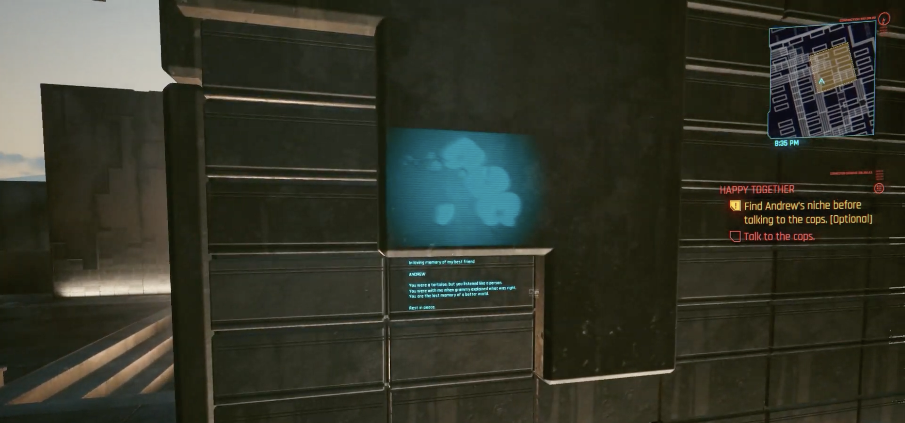 The location of Andrew's niche in the Happy Together quest in Cyberpunk 2077.