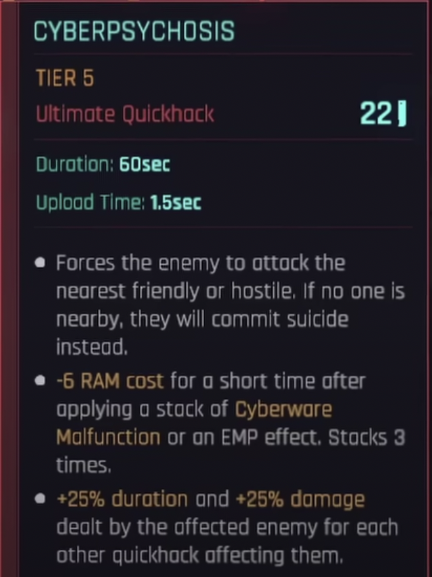 The Cyberpsychosis quickhack from Cyberun k 277