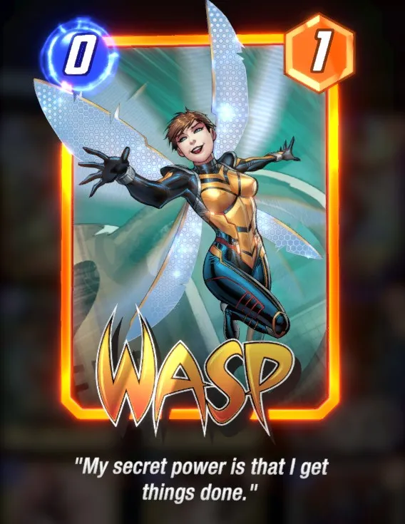 Wasp card, with her wings flying.