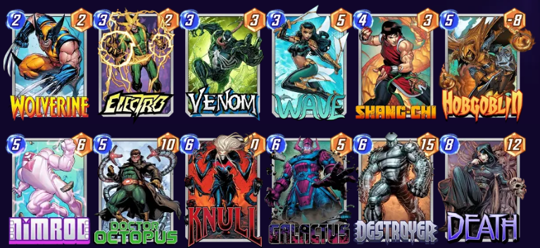 Screenshot of a Knull Galactus deck in Marvel Snap.