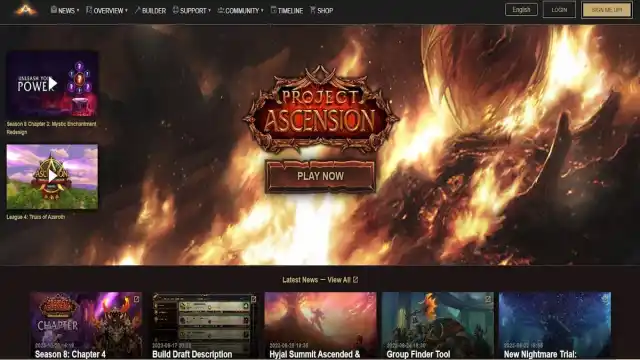 WoW Project Ascension homepage with ads and info