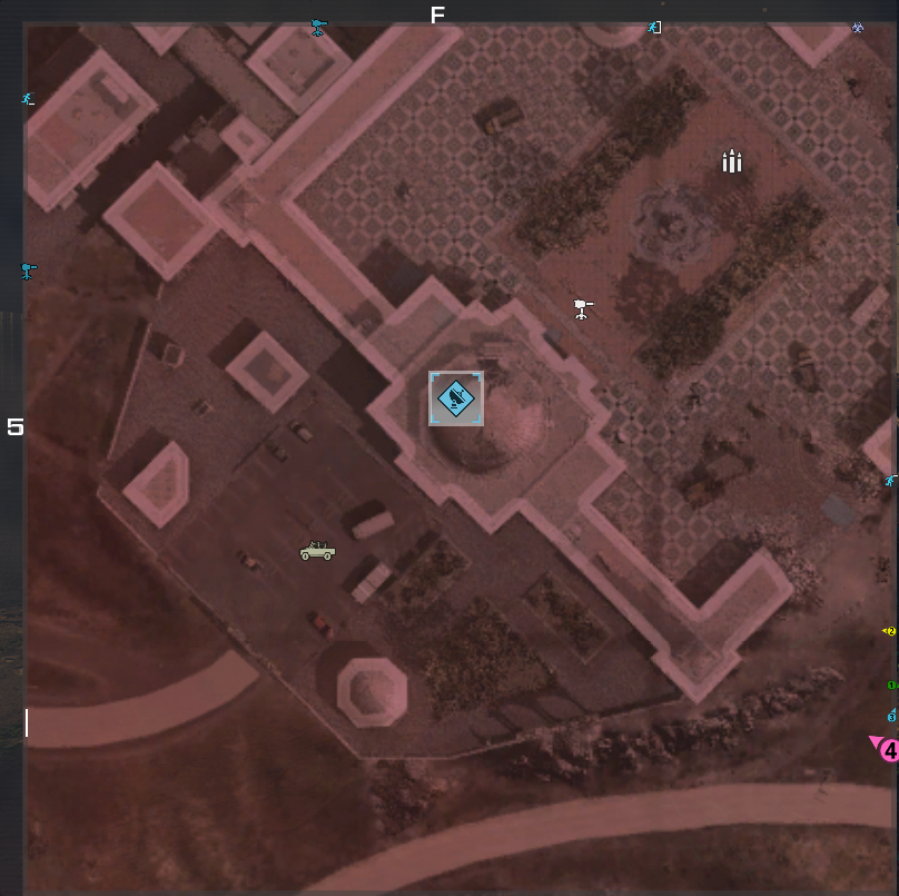 A zoomed-in screenshot of the Tactical Map in MW3 Zombies with the Outlast contract icon selected.