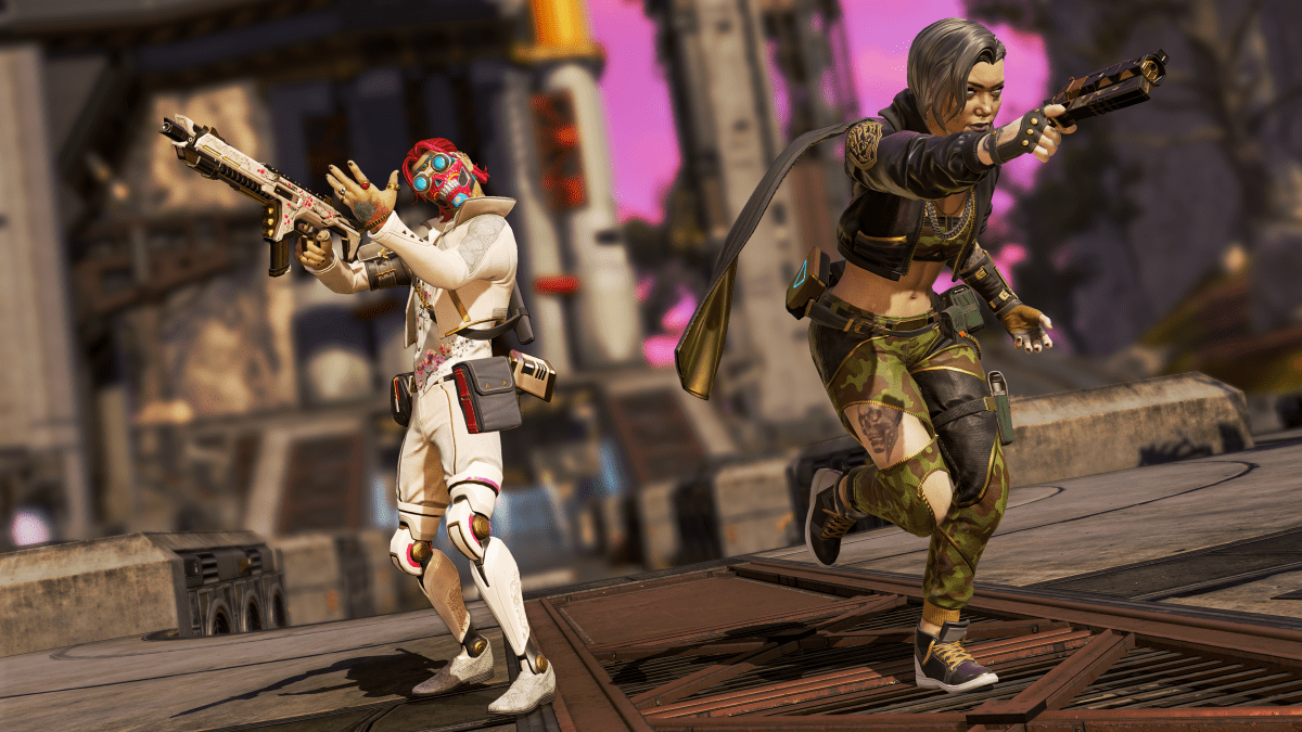 An Octane and Wraith wearing Apex's cosmetics, designed in partnership with Post Malone.