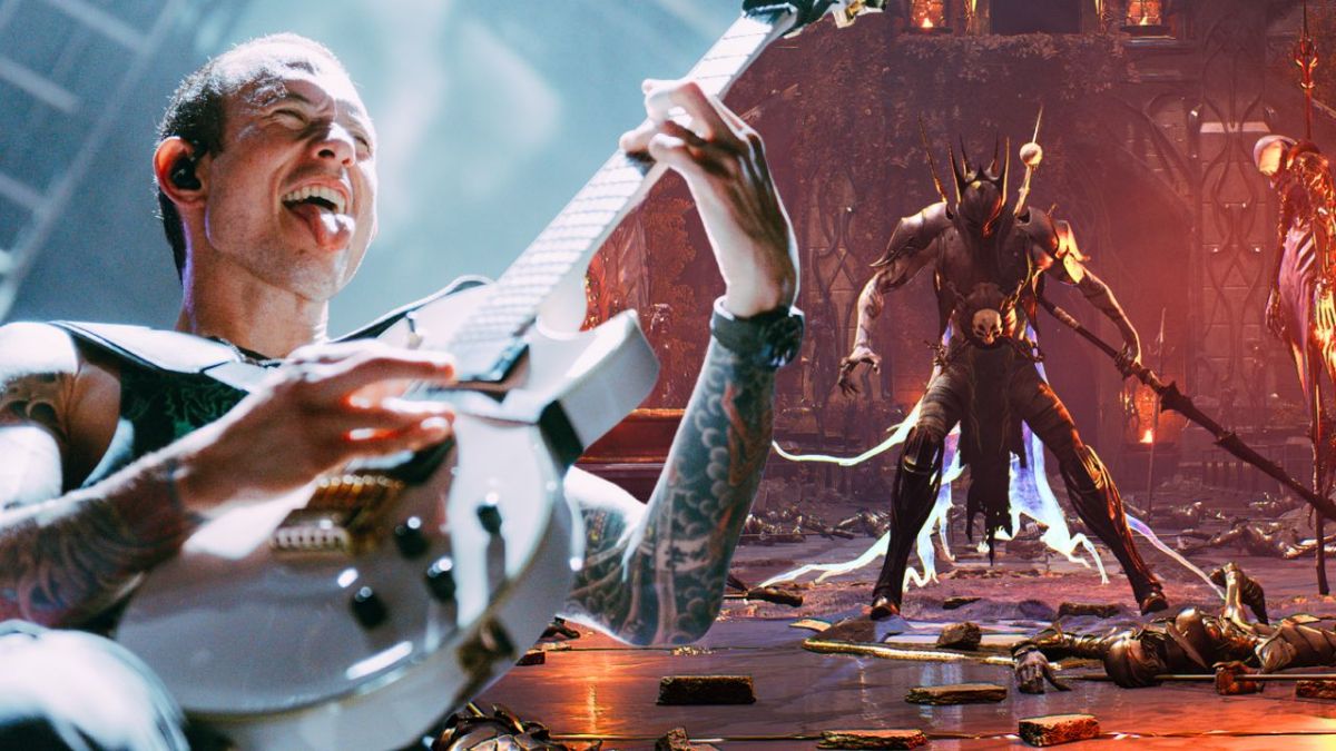 Matt Heafy performing and a screenshot of Remnant 2's DLC