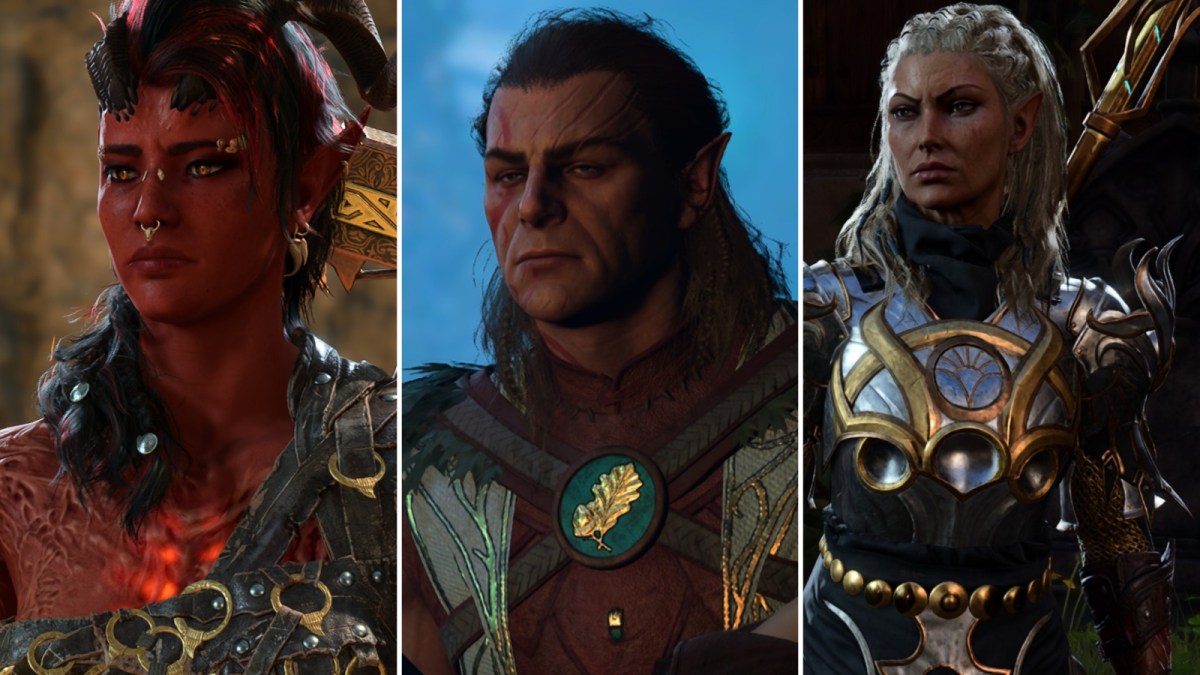 Karlach, Halsin, and Jaheira from Baldur's Gate 3 shown side-by-side.