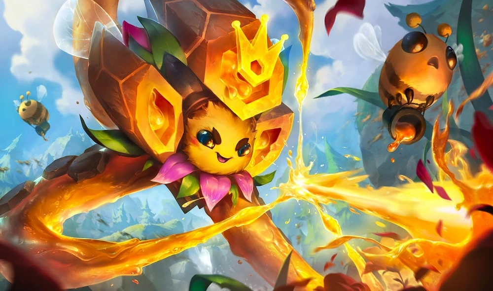 Bee'Voz shoots honey while smiling with a wicked look in League of Legends