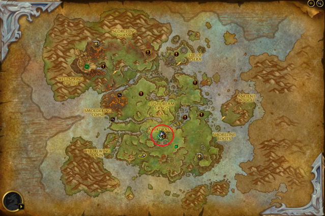 Map of the Emerald Dream showing the exact location of Central Encampment