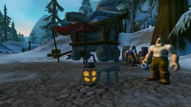 A small market in Dun Morogh with a dwarf salesman