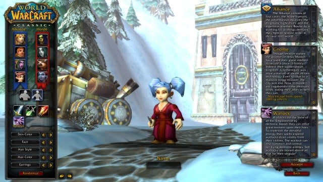A Gnome Warlock standing on the character creation screen