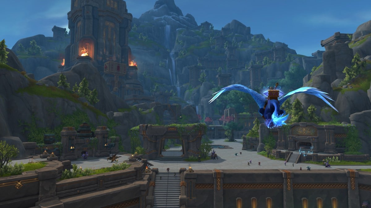 WoW player flying into Khaz Algar in WoW The War Within, Blizzcon reveal package