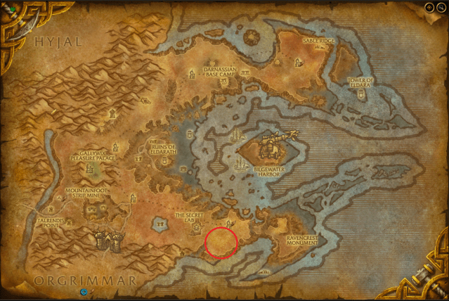 Map of Azshara showing the exact spawn location of Azuregos