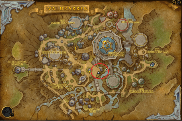 Map of Valdrakken showing the exact location where the last part of Tyr questline starts