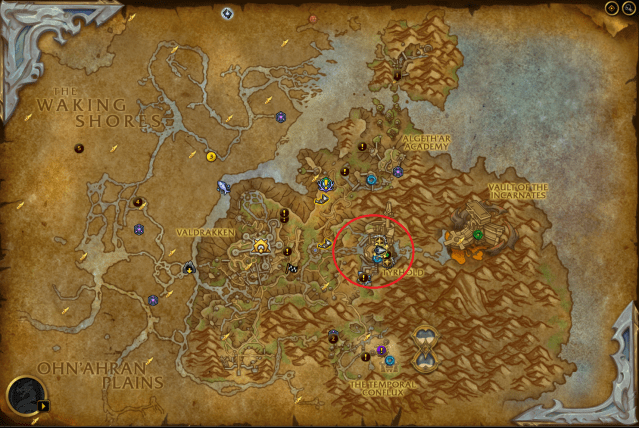 Map of Thaldraszus showing the exact location where the Tyr's Fall chain starts