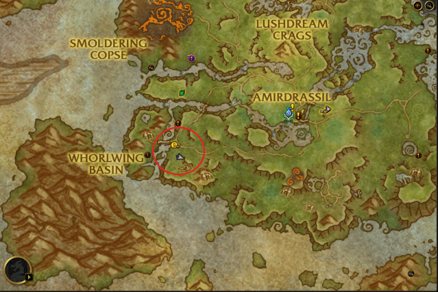 Map of the Emerald Dream showing where you can find the Moonkin Hatchlings