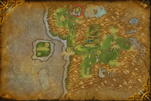 Map of Feralas showing the exact location where Ysondre spawns.