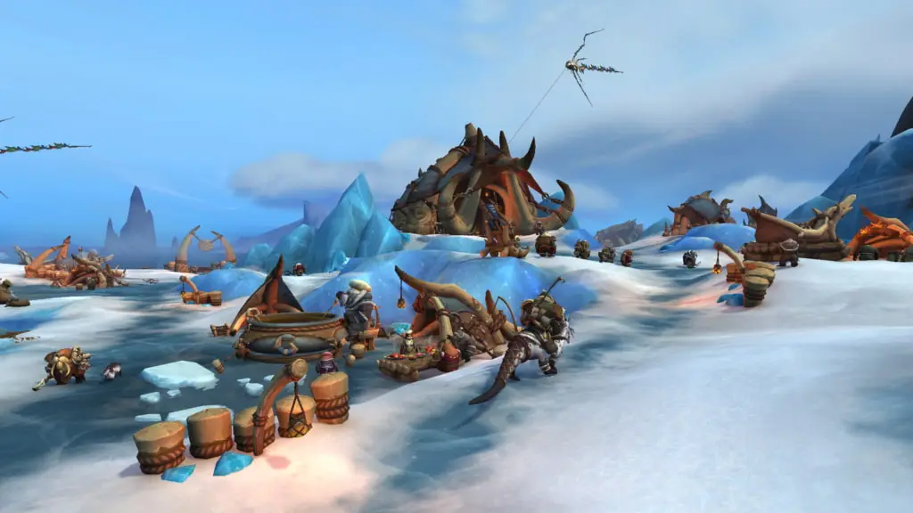 The Azure Span in world of warcraft dragonflight. covered with snow