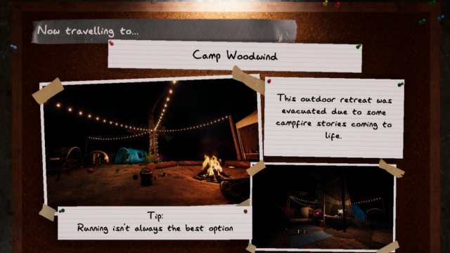 The Camp Woodwind loading screen in Phasmophobia.