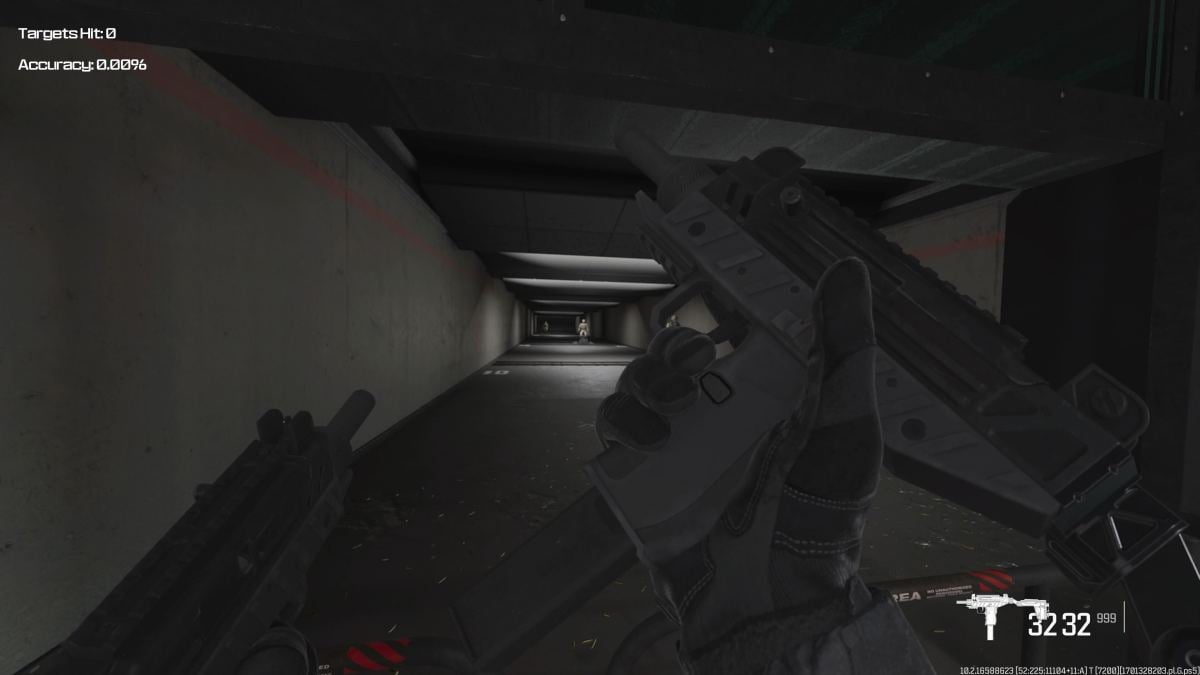 A screenshot of the Akimbo WSP Swarm in MW3's firing range.