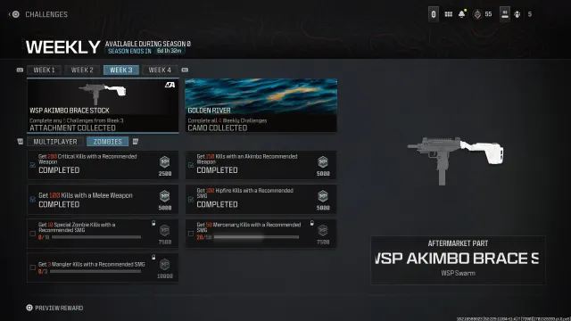 A screenshot of season 0, week 3 challenges in MW3.