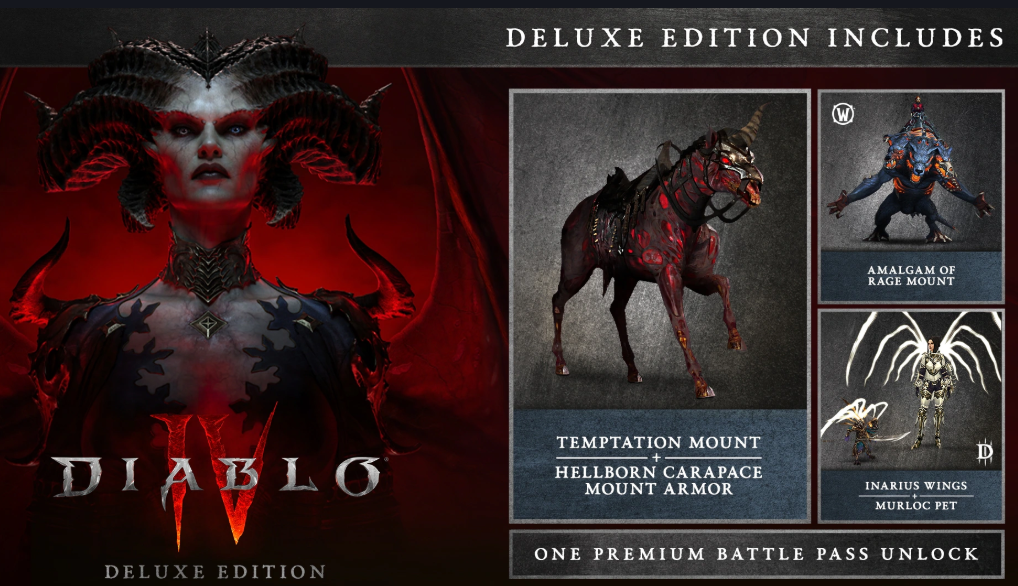 Image of the promotional materials for the Deluxe edition of Diablo 4.