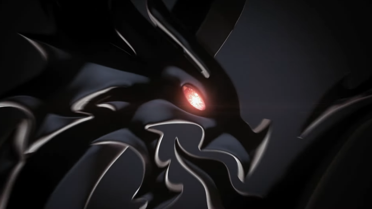 The glowing red eye of a dragon in the DnD Logo stares at the viewer.