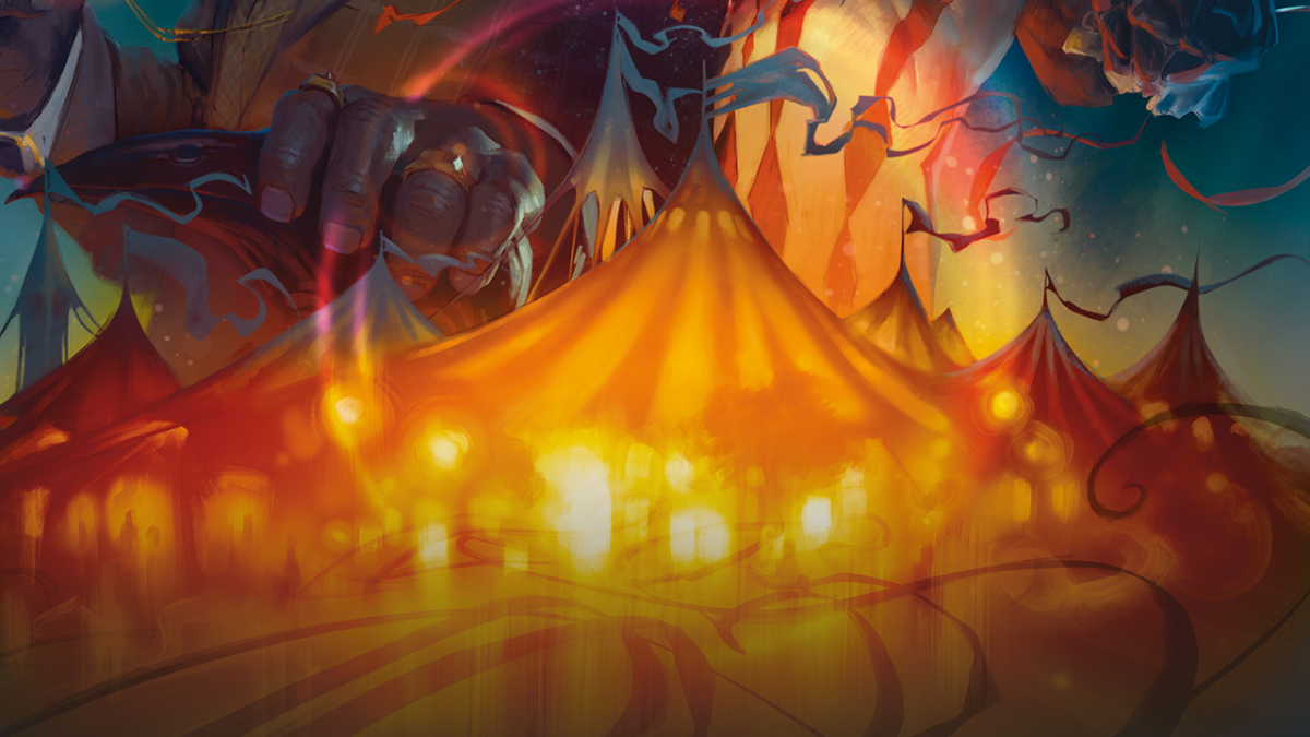 A large, bright circus tent glows up a dark night in DnD 5E.