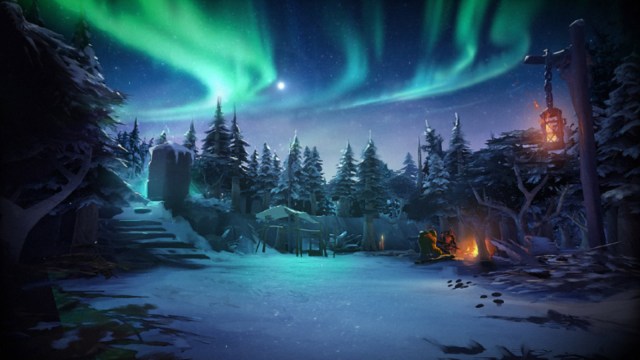 A Frostivus-themed forest in Dota 2
