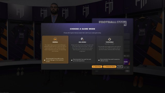 General, Real World and Your World game modes in Football Manager 2024