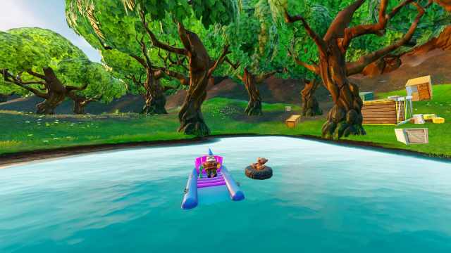 Image showing the Gnome's location on the pond near Dusty Divot in Fortnite OG.