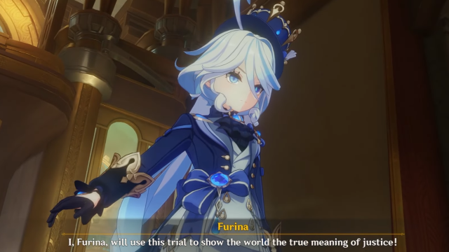 Furina saying she'll show everyone the true meaning of justice.