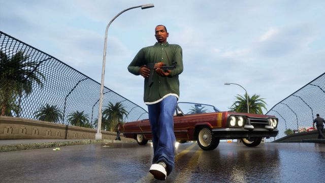 cj with an ak-47 in gta san andreas definitive edition