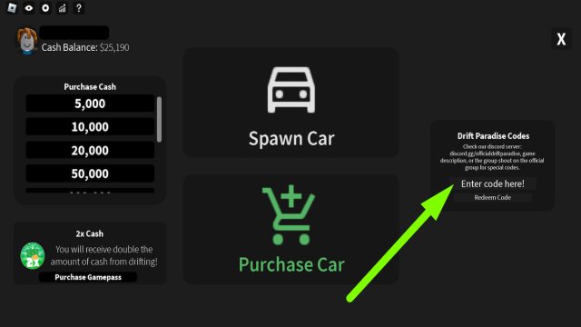 How to redeem codes in Drift Paradise