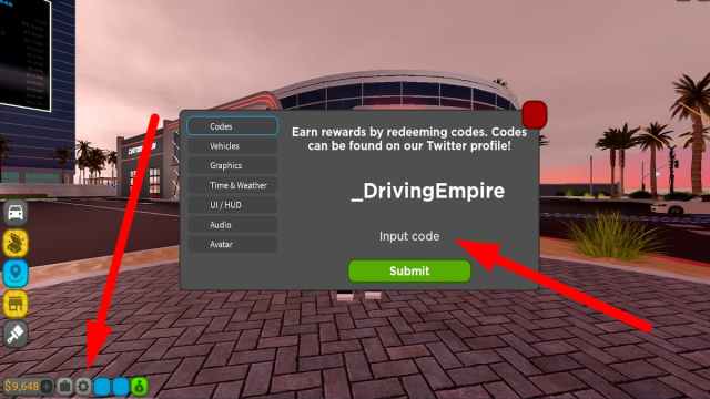 How to redeem codes in Driving Empire