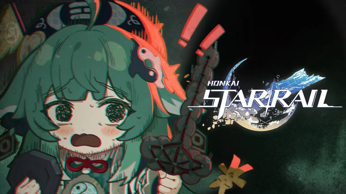 Huohuo looking scared next to the Honkai: Star Rail logo.