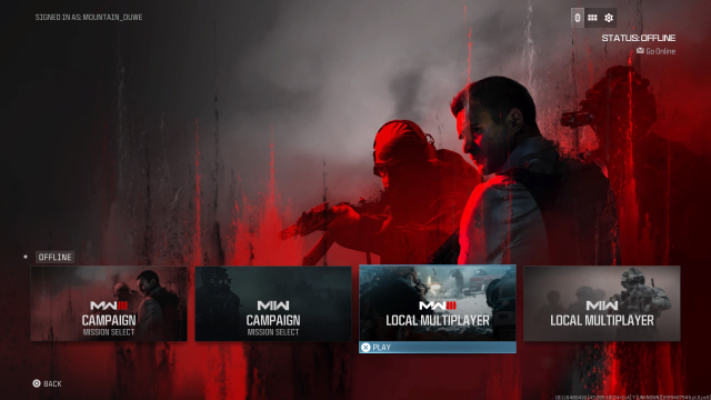 Screenshot of MW3 menu before launch