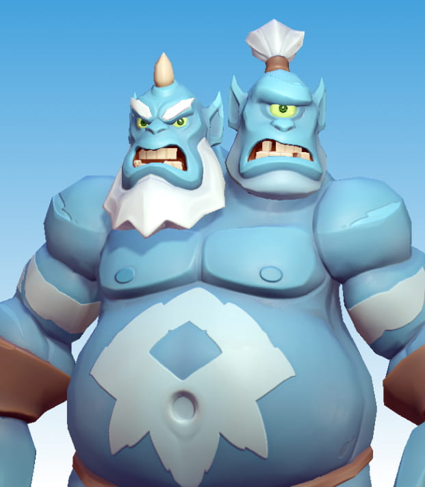 A two-headed ogre with blue skin.