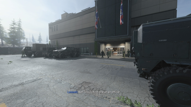A screenshot of the officer who has a keycard in the MW3 campaign mission Deep Cover.