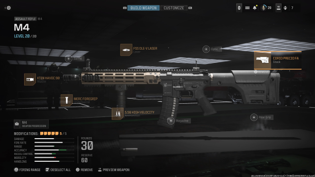 A screenshot of a solid M4 loadout in MW3.
